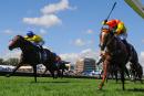 Pride Of Dubai (blue cap) just fails to reel-in Of The Brave
