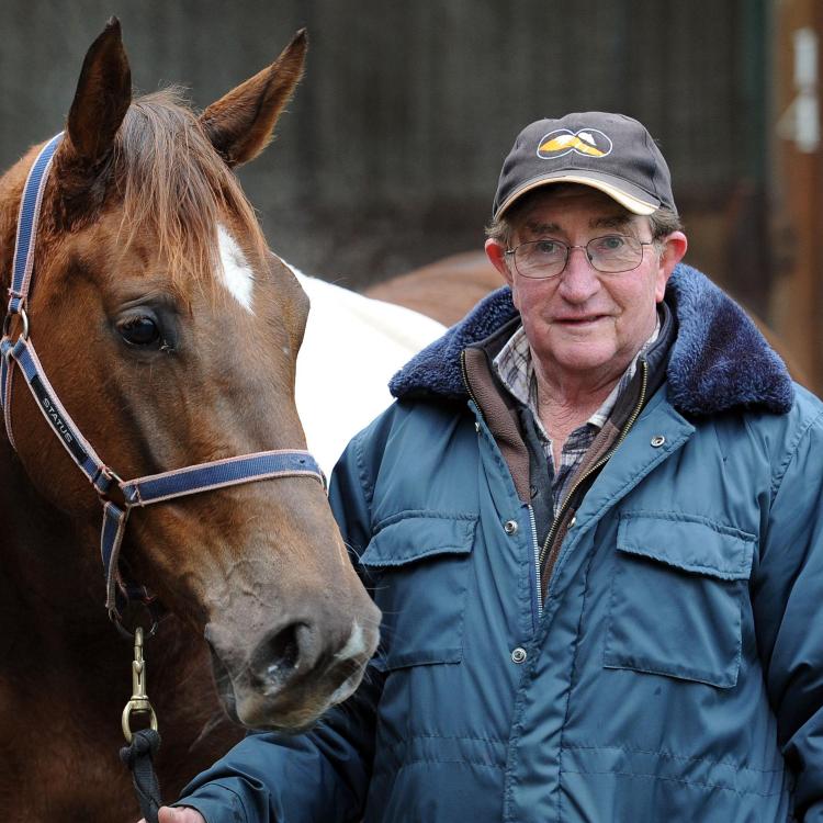 Trainer Peter Morgan with filly Eloping