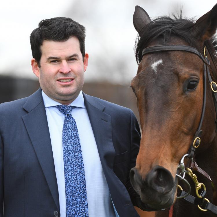 Trainer Henry Dwyer with his victorious mare