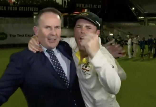 WATCH: Chompers gets caught up in Ashes celebrations